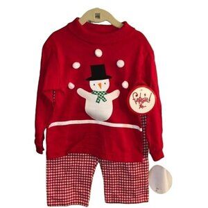 Funtasia! Too Snowman Red Turtleneck Long Sleeves with Red/White Checkered Pants